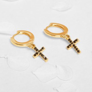 Mini Créoles Croix Noires Une à Une